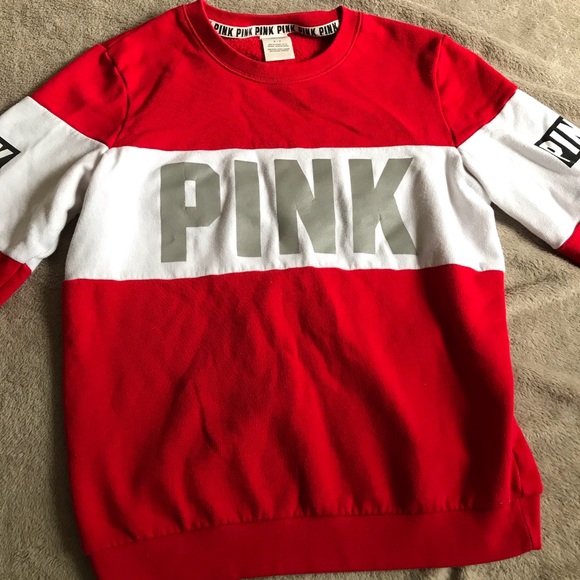 PINK Victoria's Secret Sweaters - VS PINK Red and White Crewneck Sweater